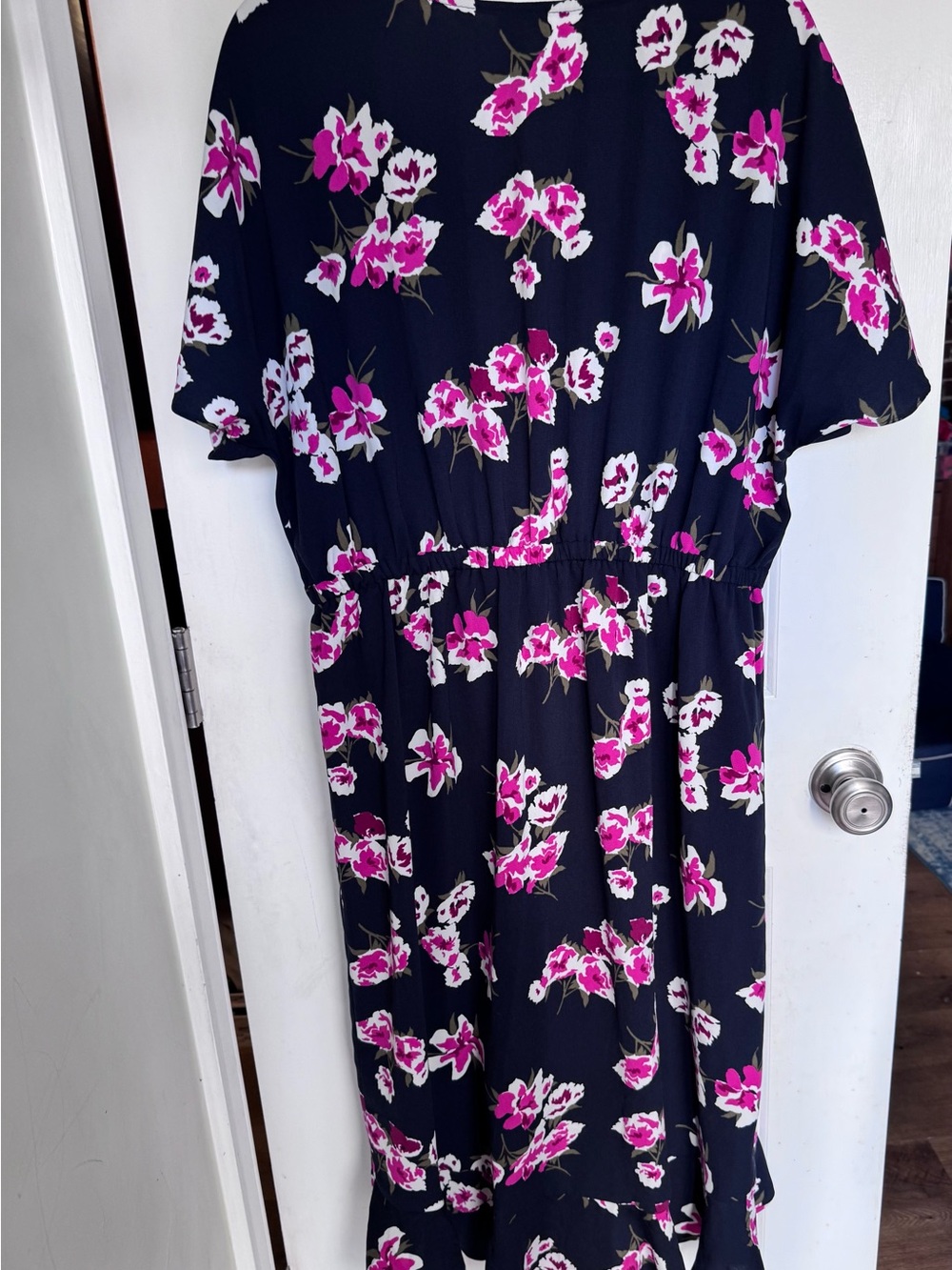 JCrew Factory Women’s Navy Floral Midi Dress with Pink Accents